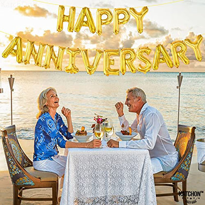 KatchOn Gold Happy Anniversary Balloons 16 Inch, Anniversary Decorations - style: Gold