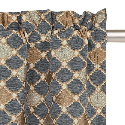 Loom and Mill Elegant Chenille Valances for Windows, Blue-Grey, 54"x18" - color: Blue-grey+khaki+beige