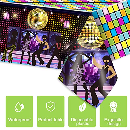3 Pieces Disco Tablecloth for 70's Disco Party Decoration 70s Table Cover Plastic Rectangle Table Decor for woman and man 1970s Fever Music Record Neon Night Birthday Party Supplies 54 x 108 Inch - style: Disco