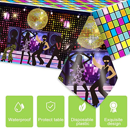 3 Pieces Disco Tablecloth for 70's Disco Party Decoration 70s Table Cover Plastic Rectangle Table Decor for woman and man 1970s Fever Music Record Neon Night Birthday Party Supplies 54 x 108 Inch - style: Disco