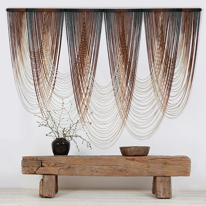Macrame Wall Hanging Dip Dyed Brown Fiber Tapestry Boho Decor 57" W x 41" L - color: Brown