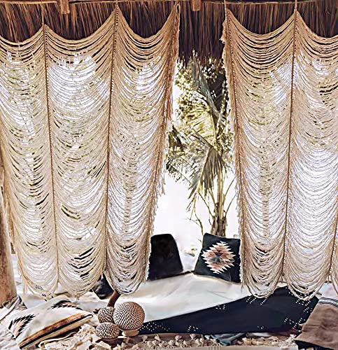 2 Panels Macrame Curtains 59"W*75"L Boho Doorway Window Curtains Handwoven - color: Ivory *2