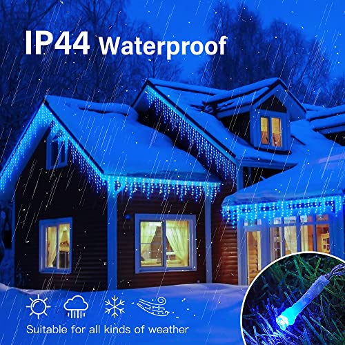 Hopolon 33FT 360 LED Blue White Christmas Icicle Lights,60 Drops Plug in - color: Blue White