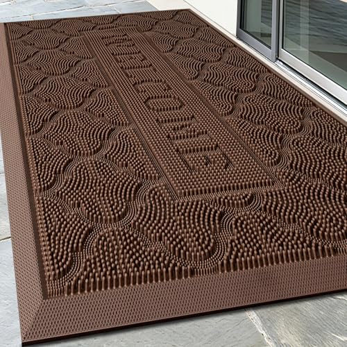 FRAMICS Front Door Mat Outside Entrance, Rubber Door Mats Welcome 24"x36" - color: Brown, size: 24" x 36"