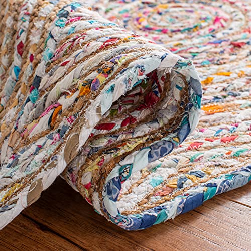 SAFAVIEH Cape Cod Collection Accent Rug - 2' x 3', Beige & Multi, Handmade Boho Braided Circles Jute & Cotton, Ideal for High Traffic Areas in Entryway, Living Room, Bedroom (CAP203B) - color: Beige/Multi, size: 2' x 3' (Rectangular)