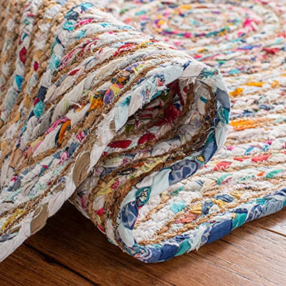 SAFAVIEH Cape Cod Collection 3' x 5' Beige/Multi CAP203B Handmade Boho Braided Circles Jute & Cotton Entryway Living Room Foyer Bedroom Accent Rug - color: Beige/Multi, size: 3' x 5' (Rectangular)
