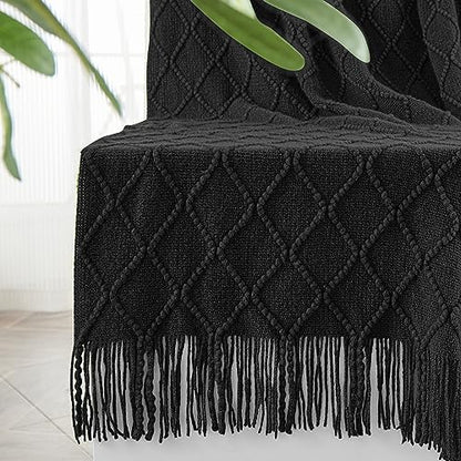 inhand Black Knitted Throw Blanket for Couch and Bed, 50"x60" - color: Black, size: 50"x60"