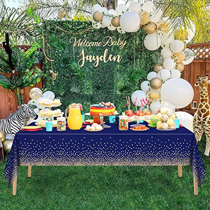 Mulbozy 2 Pcs Navy Blue and Gold Table Cloth,Disposable Rectangle 54×108 in - color: Gold Dot-navy Blue, size: 54" X 108" Rectangle
