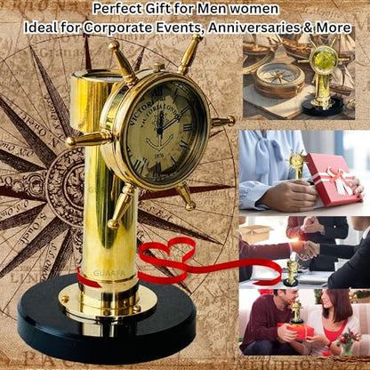 Ship Wheel Decorative Shipwheel CompassClock - Handmade Brass Tabletop Desk Decor Gift