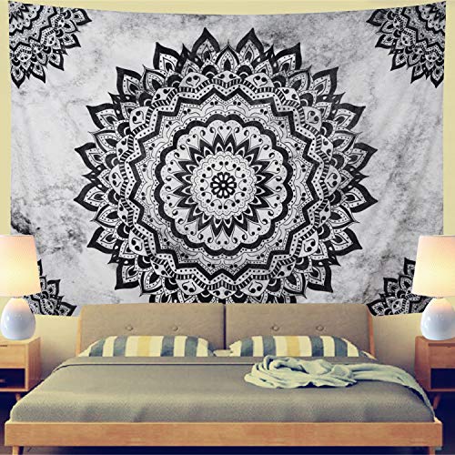 Leofanger Black and White Mandala Wall Tapestry - Bohemian Flower Psychedelic Hippie Wall Hanging for Bedroom (51.2 x 59.1inches) - size: 59.1"L x 51.2"W