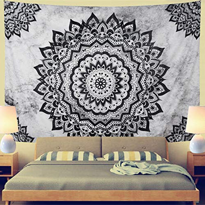 Leofanger Black and White Mandala Wall Tapestry - Bohemian Flower Psychedelic Hippie Wall Hanging for Bedroom (51.2 x 59.1inches) - size: 59.1"L x 51.2"W