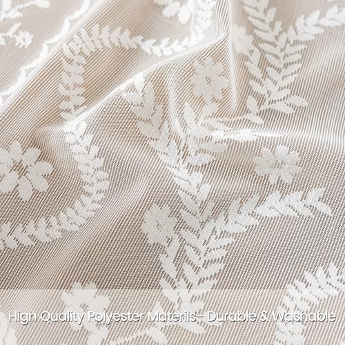 WAZZIO White Boho Lace Curtains 84 Inch -Cute Vintage Victorian Sheer Panel Drape French Country Floral Pattern & Tassel Light Filtering Privacy for Bedroom Dining Living Room,2 Panels,W52 x 84L - color: Pure White, size: 52"W x 84"L (Pack of 2)