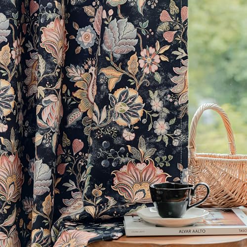 FMFUNCTEX Black Boho Blackout Floral Curtains, 52X63 Inches, 2 Panels - color: Black, size: 52"W x 63"L (Pack of 2)