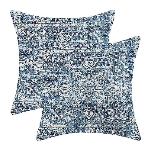 AEIOAE Boho Pillow Covers 18x18 Inch Set of 2,Carpet Pattern Throw Pillows Case,Navy Blue Ethnic Design Outdoor Decorative Square Linen Farmhouse Decor Cushion Covers for Home Sofa Bed Couch - color: Navy Blue Boho, size: 18" x 18" (Pack of 2)