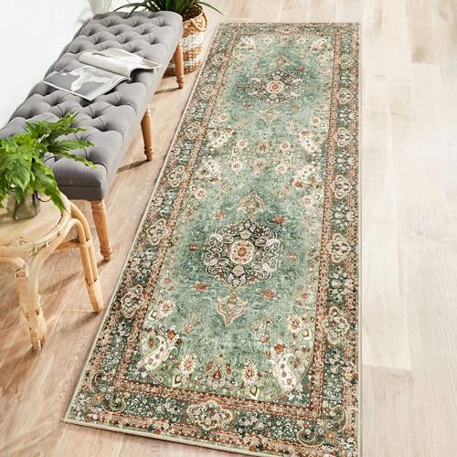 Washable Runner Rug 2x6,Long Green Rug Runners for Hallways - color: Green, size: 2'x6'