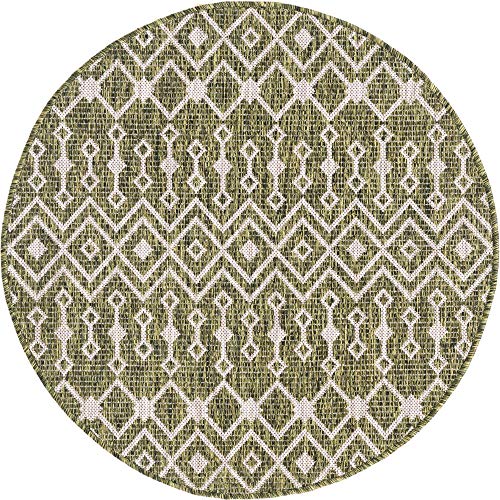 Unique Loom Outdoor Trellis Collection Area Rug - Tribal Trellis (3' 3" Round, Green/ Natural) - color: Green/Natural, size: 3'3" (Round)