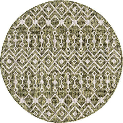 Unique Loom Outdoor Trellis Collection Area Rug - Tribal Trellis (3' 3" Round, Green/ Natural) - color: Green/Natural, size: 3'3" (Round)