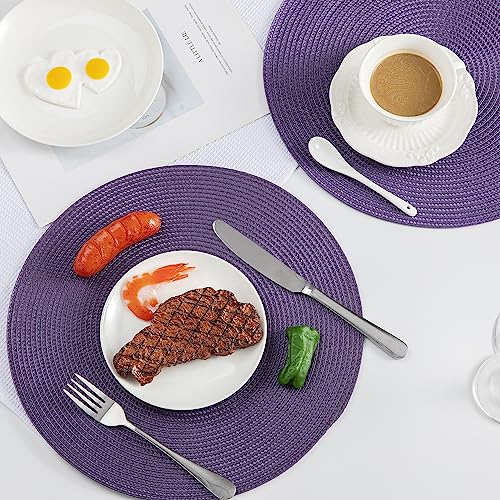 Placemats, Crossweave Heat Resistant Classic Woven Round Place Mats Diameter 13.5 inch for Kitchen Table Set of 6 (Purple) - color: Purple