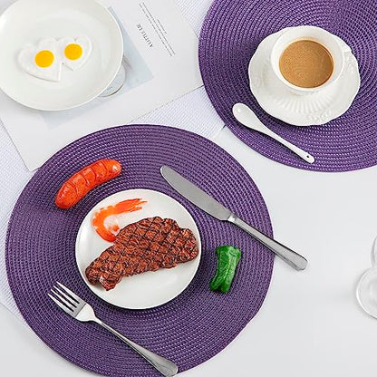 Placemats, Crossweave Heat Resistant Classic Woven Round Place Mats Diameter 13.5 inch for Kitchen Table Set of 6 (Purple) - color: Purple