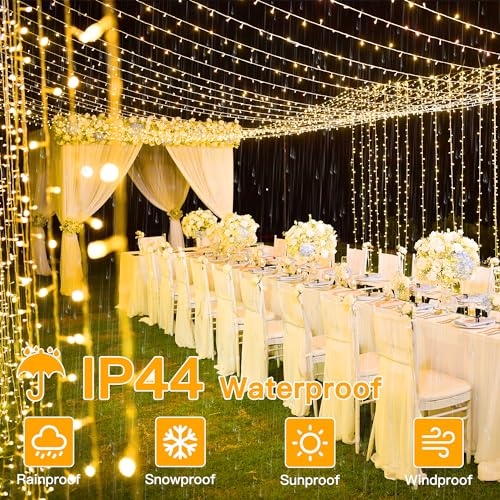 Ollny 2 Pack Curtain Lights, 400LED 6.6x6.6ft Fairy Lights with Remote - color: Warm White, size: 400 LED