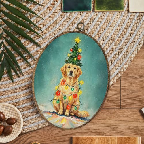 OINDADE Funny Christmas Golden Retriever Dog Oval Wall Art Hanging Decor - color: Christmas Golden