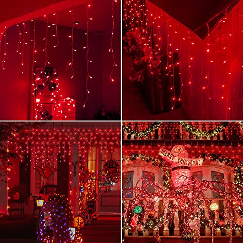 300 LED Red Icicle Lights,33FT Christmas Lights Outdoor - color: Red