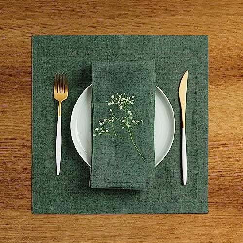 Solino Home 100% 순수 리넨 플레이스 매트 그린, 아테나 35.6 x 35.6cm(14 x 14인치), 4개 세트 - color: 26: 포레스트 그린, size: 14" X 14" (Set of 4)