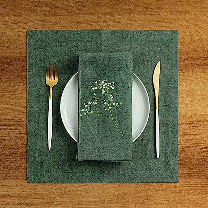 Solino Home 100% 순수 리넨 플레이스 매트 그린, 아테나 35.6 x 35.6cm(14 x 14인치), 4개 세트 - color: 26: 포레스트 그린, size: 14" X 14" (Set of 4)