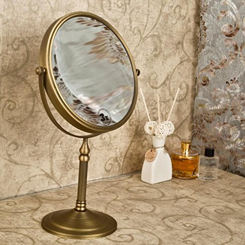 Leyden Antique Brass Makeup Mirror, 3X Magnifying Vanity Mirror Tabletop Double Side 7.8 Inch Bathroom Hardware Accessories