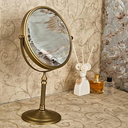 Leyden Antique Brass Makeup Mirror, 3X Magnifying Vanity Mirror Tabletop Double Side 7.8 Inch Bathroom Hardware Accessories
