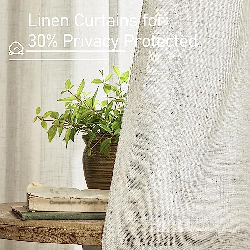 LAMIT Short Kitchen Window Semi Sheer Linen Curtains Over Sink 34x36 Inch - color: Natural, size: 34"W x 36"L (Pack of 2)