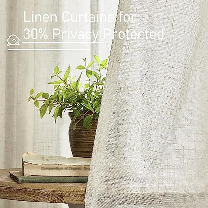 LAMIT Short Kitchen Window Semi Sheer Linen Curtains Over Sink 34x36 Inch - color: Natural, size: 34"W x 36"L (Pack of 2)