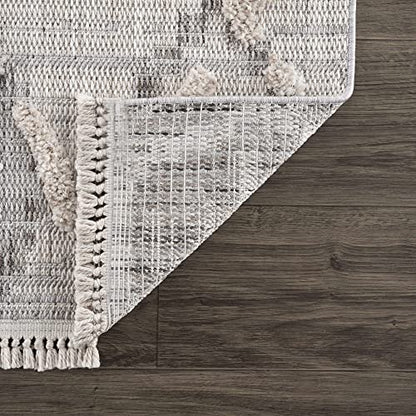 Hauteloom Atria Farmhouse Living Room Bedroom Moroccan Trellis Area Rug - Soft Shaggy High Low Carpet - High Pile - Bohemian, Boho - Gray, Beige, Cream - 6'7" x 9' - color: Charcoal, Cream, Beige / Bogtong, size: 6'7" x 9' (Rectangular)
