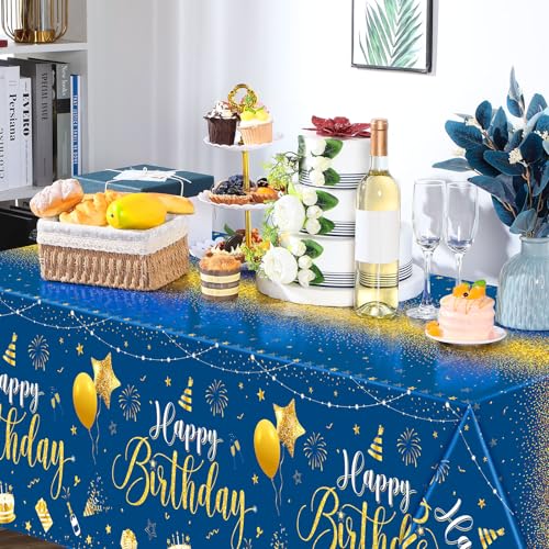 Tudomro 3 Pcs Plastic Happy Birthday Party Tablecloths,Blue Silver - color: Blue Silver