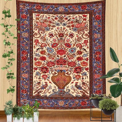 Atrippy Bohemian Floral Art Tapestry Wall Hanging, Boho Flower Mandala Indian Tapestry Aesthetic, Fantasy Print Decor for Bedroom Living Room Dorm 60×79 Inches - color: A- Red Flowers Vintage Tapestry, size: 79"L x 60"W