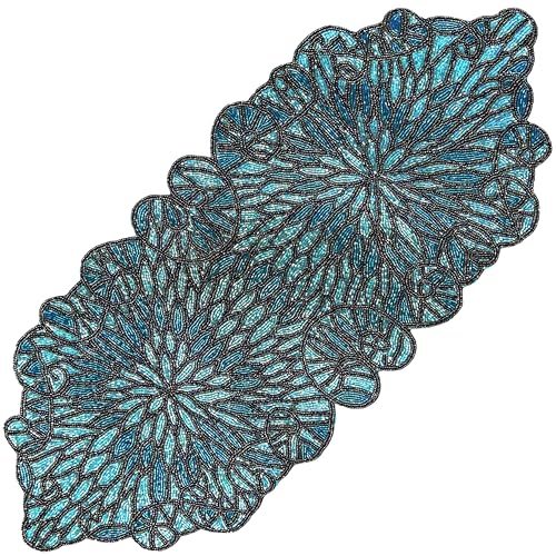 Handmade Beaded Table Runner 13 x 36 Inch, Decorative Glass Bead Table Runner for Dining Table, Coffee Table & Console Table, Elegant Wedding, Holiday & Everyday Home Decor, Navy Blue & Black - color: Navy Blue & Black