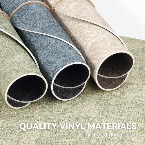 NCUE 13" Faux Leather Round Placemats Set of 4, Reversible Dual-Color - color: Deep Gray Light Green