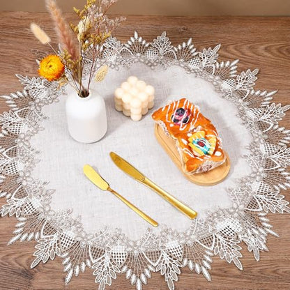 23.6 Inch Round Linen Doily, Gray Linen Doily Scarf Place Mats