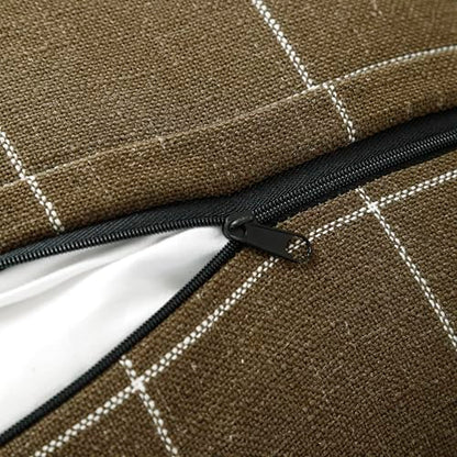 Pure Linen Plaid Throw Pillow Covers 18x18, Set of 2, Khaki - color: Khaki, size: 18x18inch