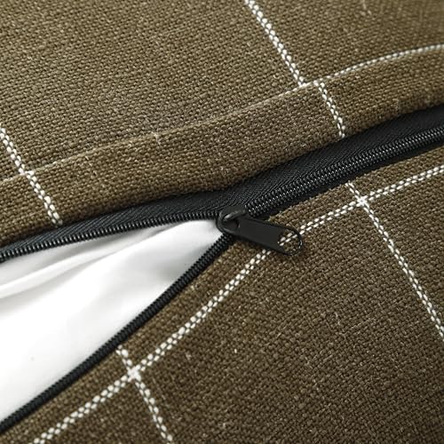 Pure Linen Plaid Throw Pillow Covers 22x22, Set of 2, Khaki - color: Khaki, size: 22x22inch
