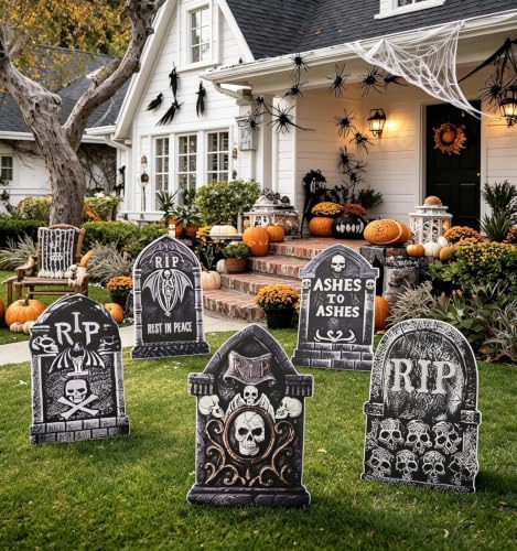 25.6" Halloween Tombstones Outdoor Graveyard Decorations,5-Pack - size: 25.6INCH