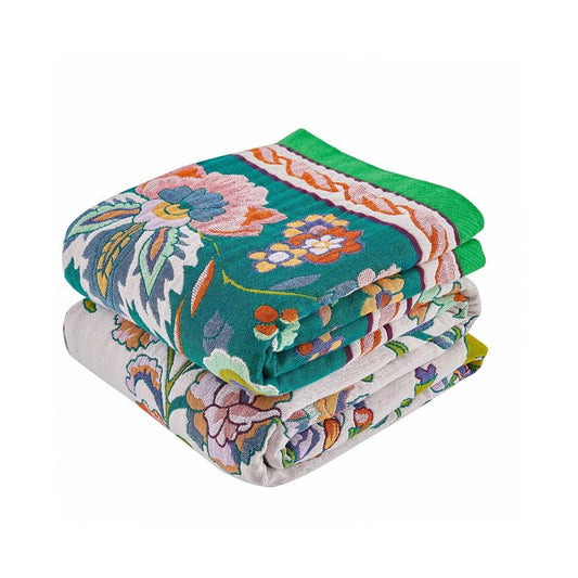 Boho Throw Blanket Cotton Muslin Woven Flower Decorative Blankets 80"x90" - color: A-green, size: 80x90 Inch