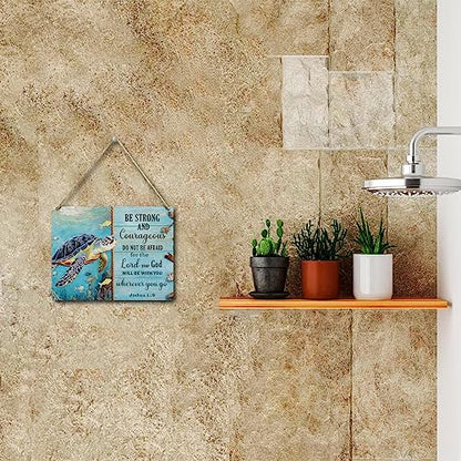 Beach Decor Sea Turtle Gifts Christian Bible Verse Wooden Wall Sign - color: Multi392