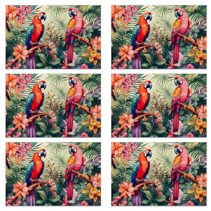 Placemats Set of 6, Tropical Parrot Forest Linen Placemats 12x18 Inch, Heat Resistant Table Mats, Washable Non Slip Place Mats for Dining Table Kitchen Home - color: Tropical Parrot Forest