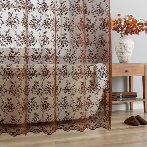 TUDECO Extra Long Brown Lace Shower Curtain for Bathroom, 72W x 84L Inch - color: Dark Brown, size: 72"W x 84"L (Pack of 1)