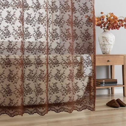 TUDECO Extra Long Brown Lace Shower Curtain for Bathroom, 72W x 84L Inch - color: Dark Brown, size: 72"W x 84"L (Pack of 1)