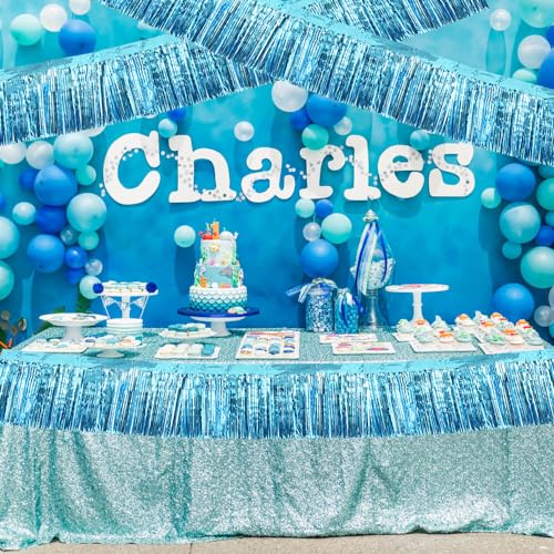 BEISHIDA Light Blue Fringe Garland Banner 30ft Wall Tinsel Foil Streamers - color: Baby Blue