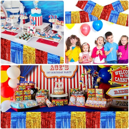 BEISHIDA Red Blue Gold Fringe Garland Banner 30ft Wall Tinsel Foil Streamer - color: Gold Red Blue