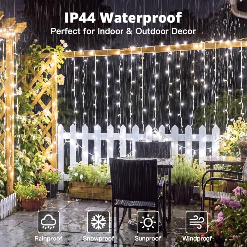 Ollny 200LED Curtain Lights 6.6ftx6.6ft, Cool White String Lights Plug in - color: Cool White, size: 200 LED