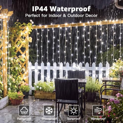 Ollny 200LED Curtain Lights 6.6ftx6.6ft, Cool White String Lights Plug in - color: Cool White, size: 200 LED